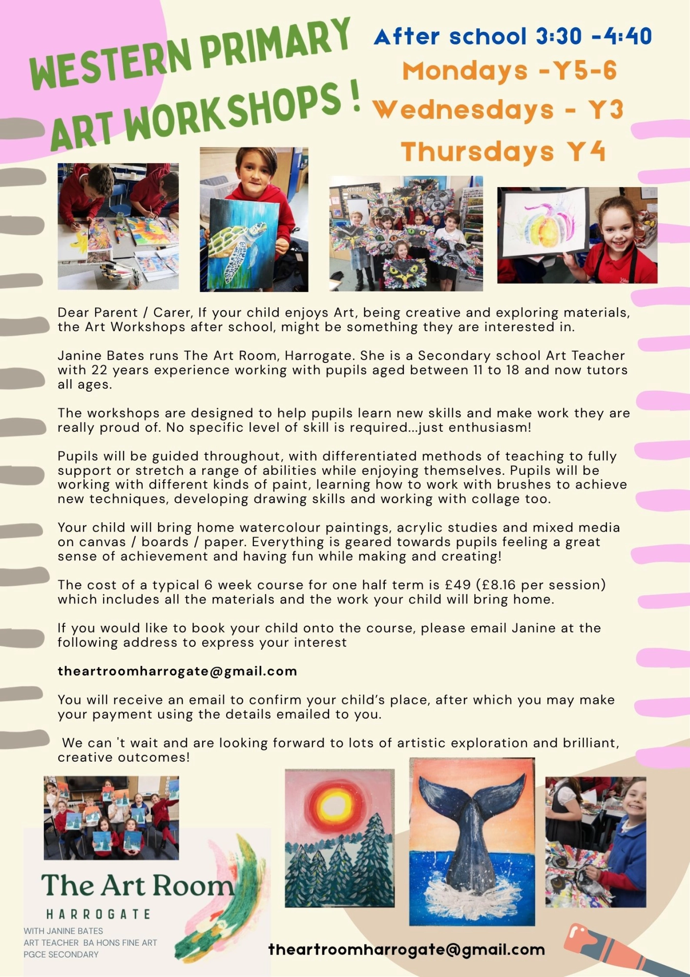 Letter to parents Art Room Workshops
